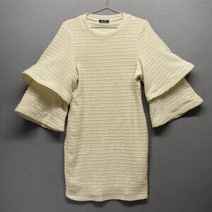 Lexi Drew Dress Womens Small Cream Party Bell Sleeve Soft Stretchy